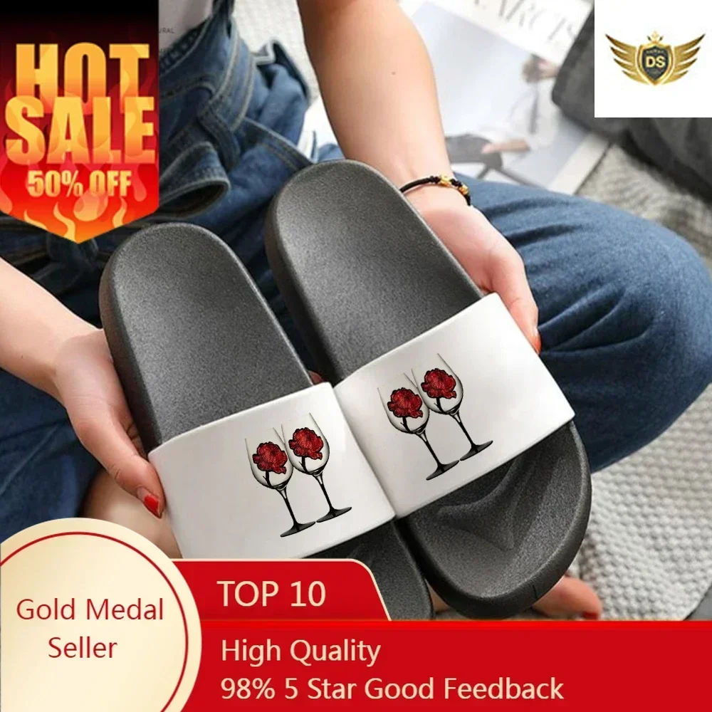 

Red Wine Glass Print Women Slipper Kawaii Summer Slipper Pvc Outdoor Slides Thick Soled Pool Indoor Home Unisex Slippers B