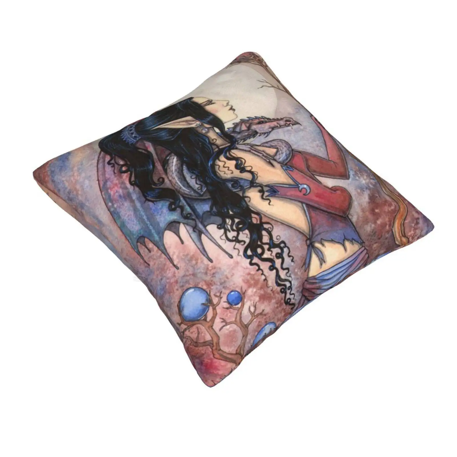 Dragon Girl Gothic Fantasy Art By Molly Harrison Fashion Sofa Throw Pillow Cover Pillowcase Fairy Faery Fairies Dragons Molly