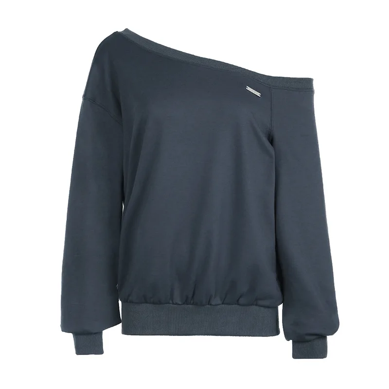 2025 Nieuwe Mode Vrouwen Sexy Off Schouder Sweatshirt Solid casual Een Schouder Losse Sweatshirt Asymmetrische schuine schouder Top