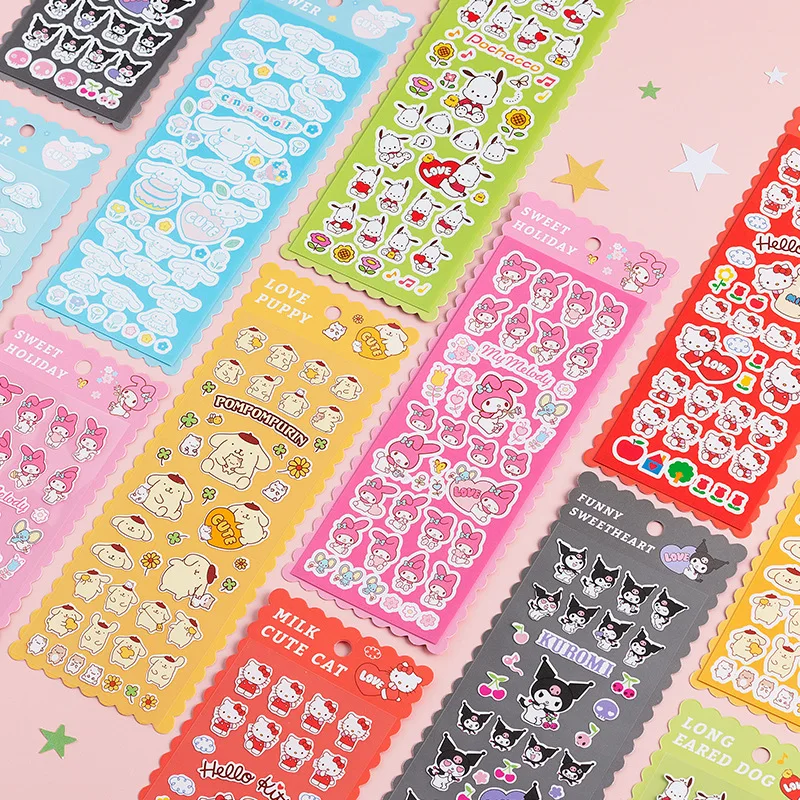 6Sheet Kawaii Sanrio Stickers Hello Kitty Kuromi My Melody Cinnamoroll Decals Anime Hand Acount DIY Sticker Kids Toys Gifts