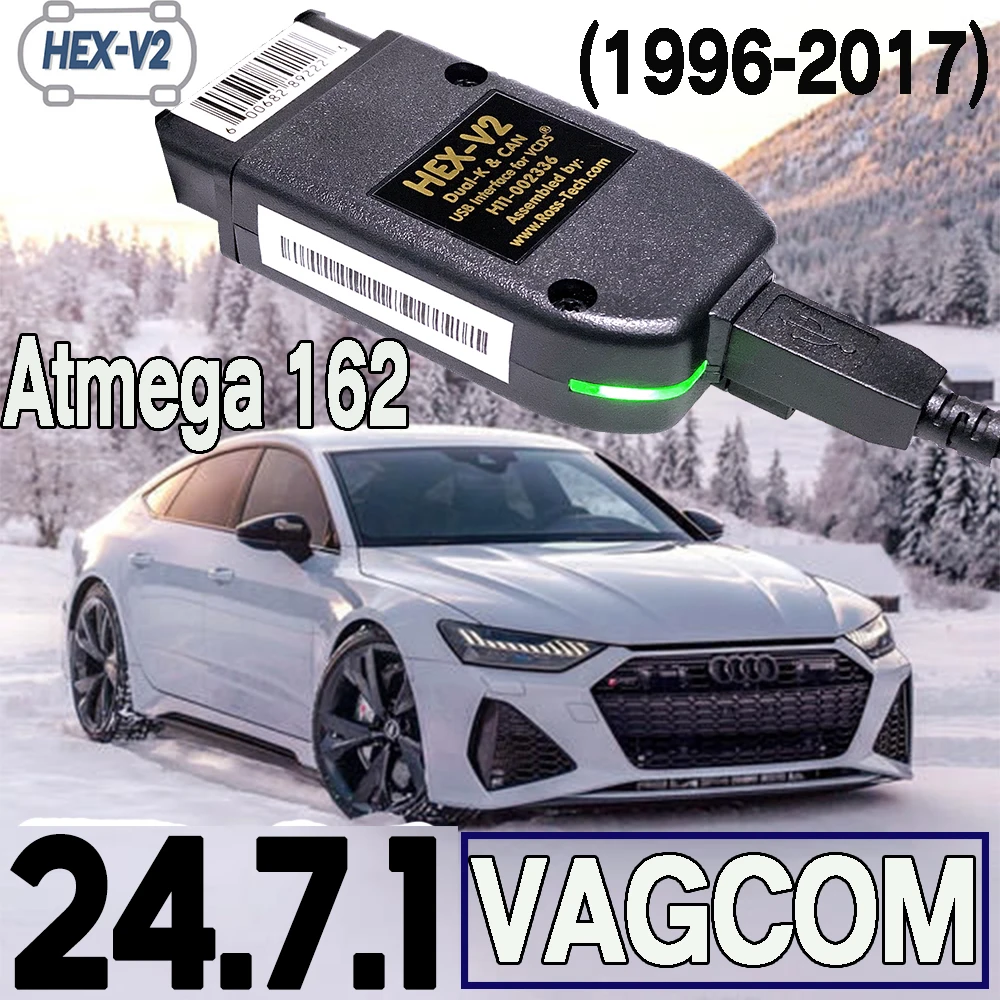 2024 VAGCOM V24.7 HEX V2 VAG Scanner Tools USB Interface FOR VW AUDI Skoda Seat Unlimited VINs Atmega162 OBD Car Accessory VCD