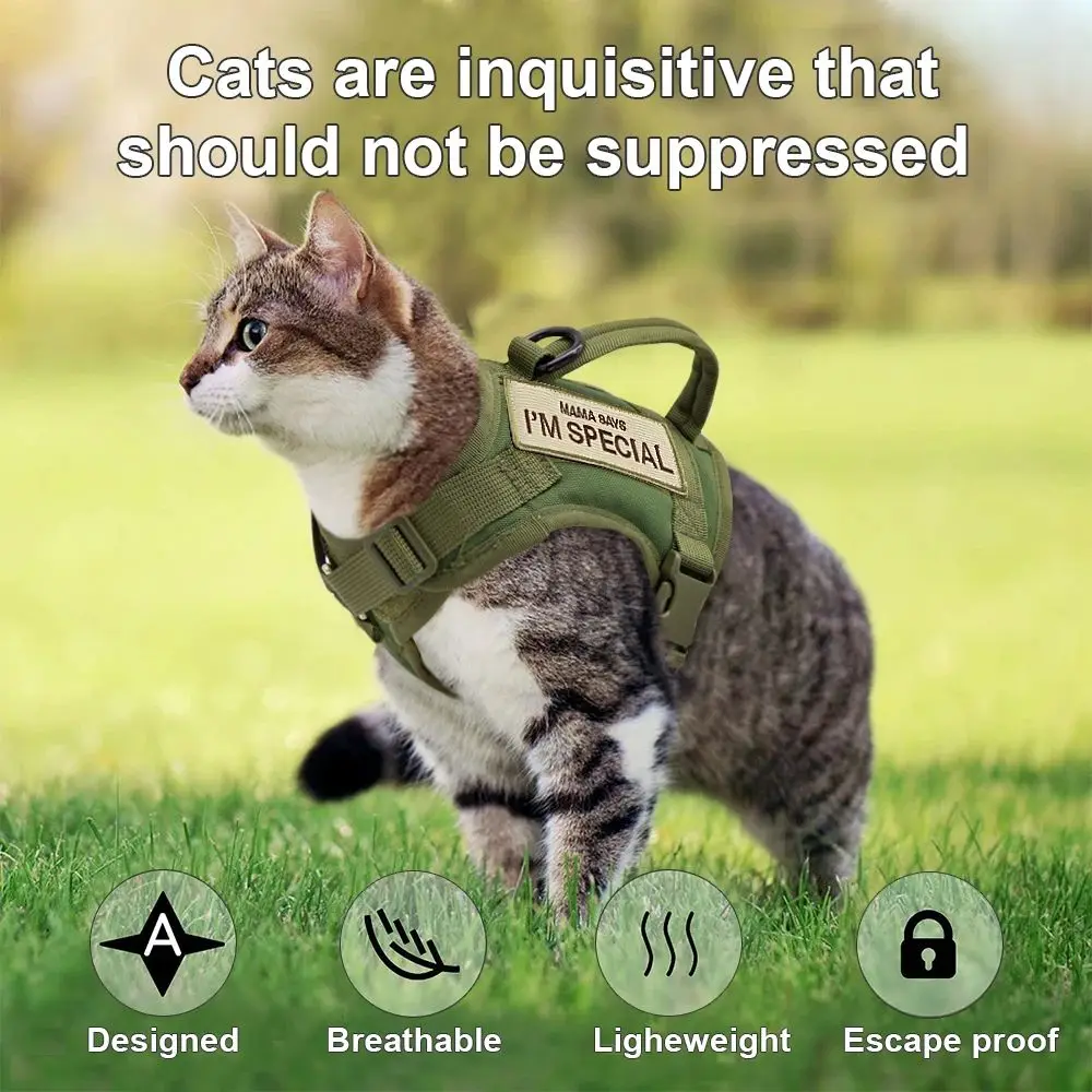 Taktisches Katzen-Geschirr-Set mit Verstellbarer Flucht-Sicherer Weicher Netzweste und Leine mit Griff für Outdoor-Spaziergänge und Haustier-Training Neu – Detail 6