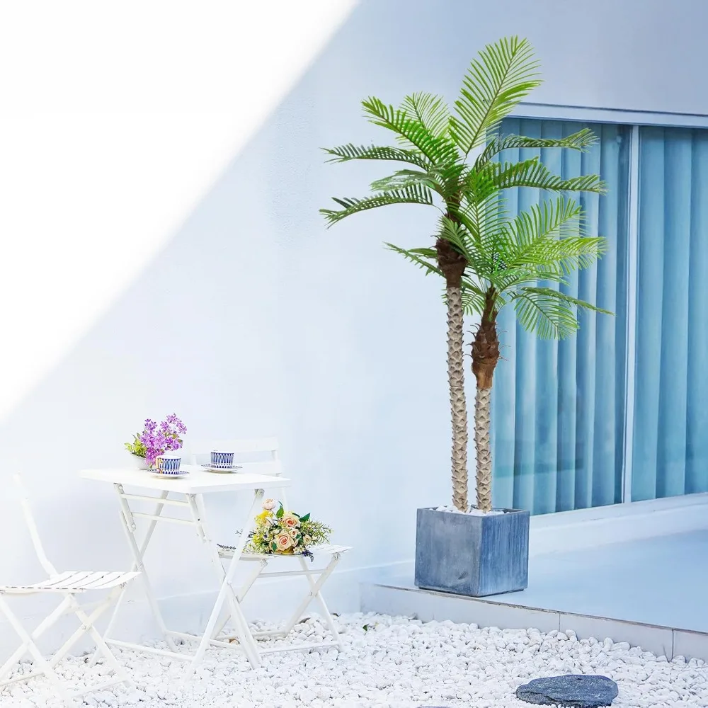 Palmeira artificial de 8 pés de altura com casca e folhas de aparência natural, palma falsa com proteção UV para uso interno e externo: ideal