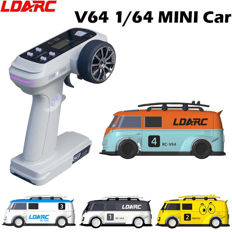 1:64 LDARC V64 Mini Remote Control Bus Mainan Meja Anak Profesional 2.4g Micro Van Mobil RC untuk Anak-anak