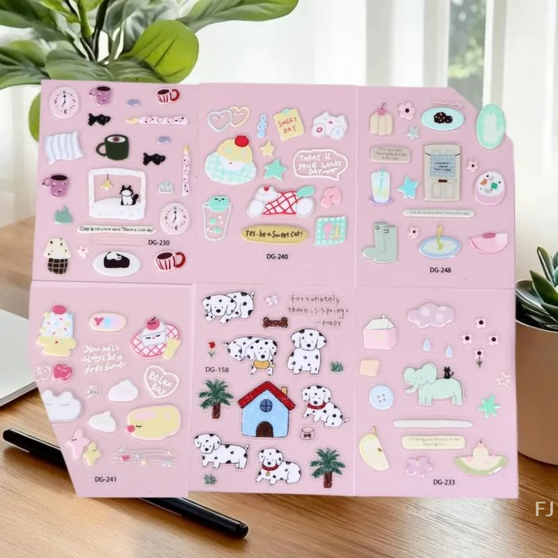 

[YU]Cute Cartoon 3D Cat Dogs Crystal Epoxy Resin Stickers Kawaii DIY Journal Sticker For Mobile Phone Laptop Decor