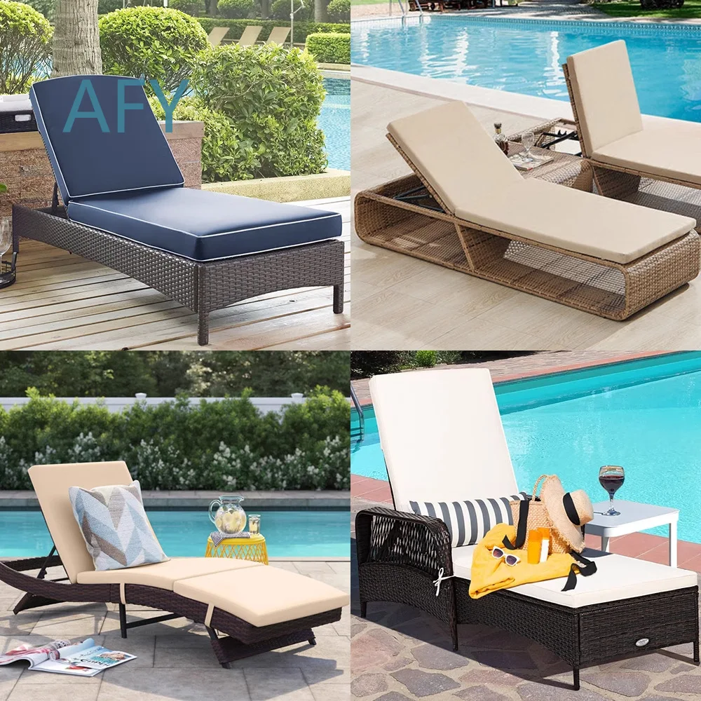 Outdoor Wicker Lounger Chair for Villa Garden Poolside Sauna Room Beach Folding Lounge Chair for Airbnb Outdoor Patio