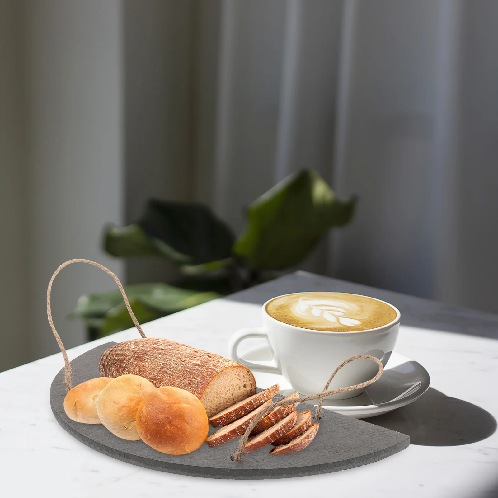 

Semi Circle Natural Serving Plate Handle Food Dessert Sushi Steak Bread Platter Serving Plate