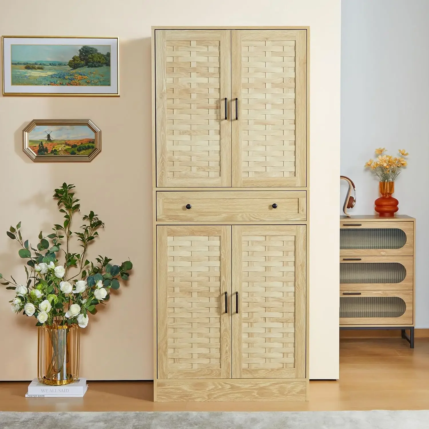 

Storage Cabinet, Kitchen Pantry, Freestanding Cabinet with Adjustable Shelve and Drawer, Tall Cabinet for Living Room, Bedroom