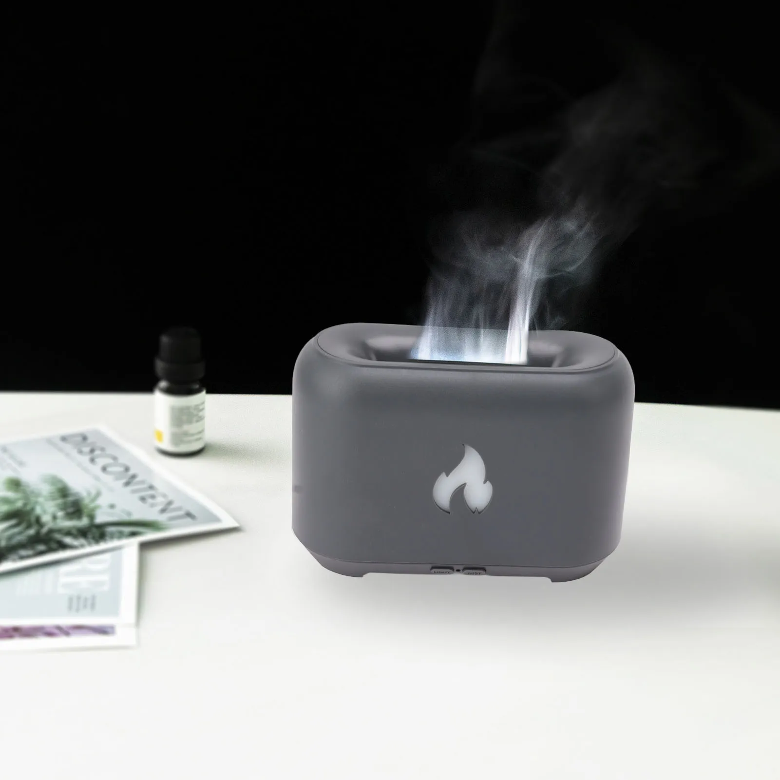 

Диффузор пламени, 130 мл, 3D полый USB-диффузор пламени, увлажнитель с 7 светодиодами, цветной свет для дома, 5 В, темно-серый