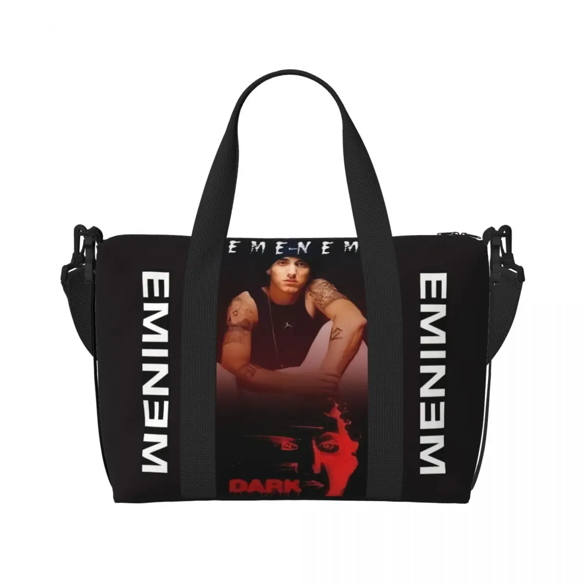 Custom Eminems Logo Pop Music Grocery Tote Shopping Bags Women Big Capacity American Hip Hop Rapper Beach Gym Travel Bags