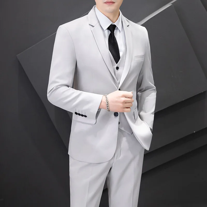 High-end Suit suit Men's Full Set Korean-style Slim-fit British-style Solid Color Suit Business Dress Large Size