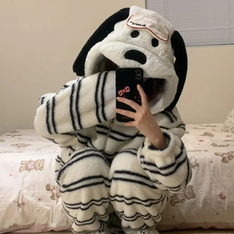 Halloween Snoopy Flannel Pajamas Kawaii Anime Cartoon Hooded Kids Adult Casual Christmas Home Pants Autumn Fashion