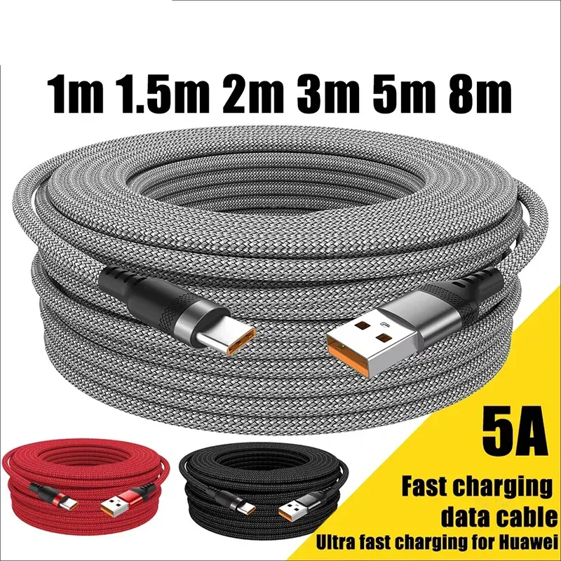 

6A Type-C Charging Cable Super Fast Charging USB Extended Cable For Huawei Xiaomi Switch Sony PS5 8M 5M 3M 2M 1.5M 1M Datakabel