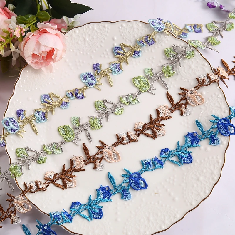 1Lot/40Yds Embroidery Floral Lace Fabric for Jewelry Clothing Accessories Headwear Water-soluble Lace Trim