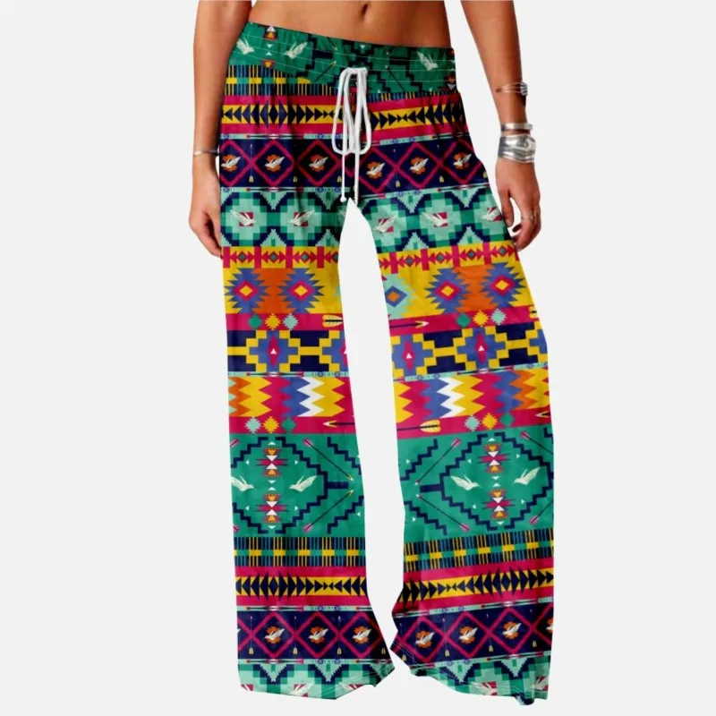 

Ladies Bottoms Retro Casual Pants Aztec Ethnic Style Ladies Wide Leg Pants Ladies Pants Y2K