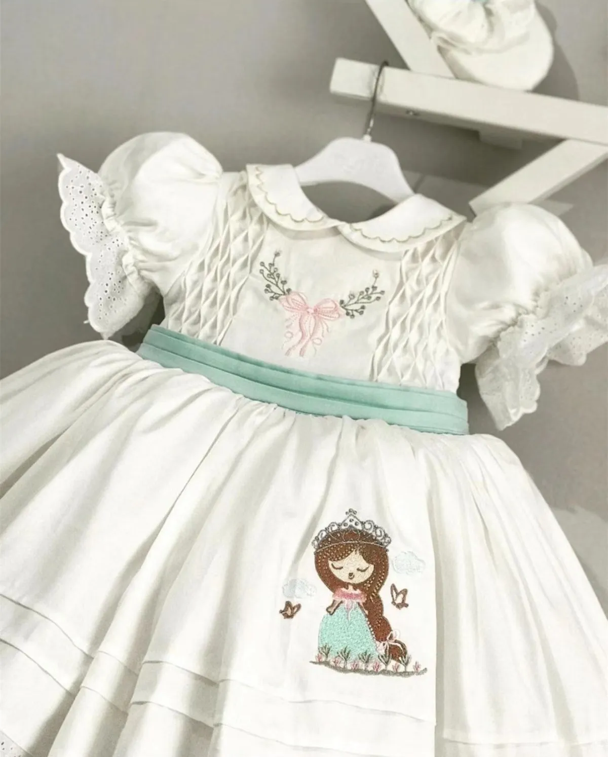 0-12Y Baby Girl Summer White Long Hair Princess Embroidery Turkish Vintage Lolita Princess Dress for Birthday Holiday Casual Eid