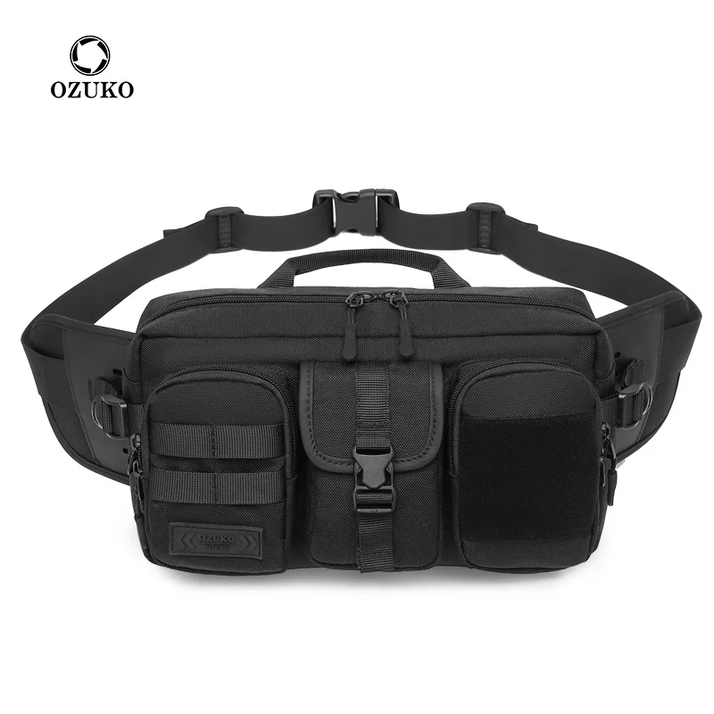 OZUKO-riñonera táctica para hombre, bolsos de hombro impermeables, bandolera de viaje corto a la moda, bandolera con carga USB para adolescentes