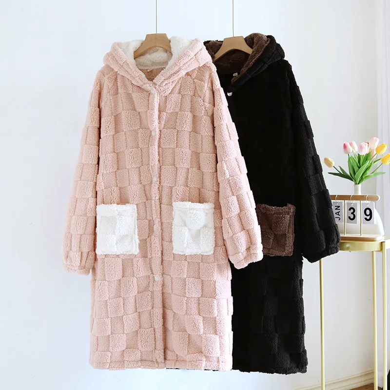 Couples Nightdress Men's Women's Sleepwear Coral Fleece Thickened Nightgowns Autumn Winter Flannel Bathrobe Gown Home Dress