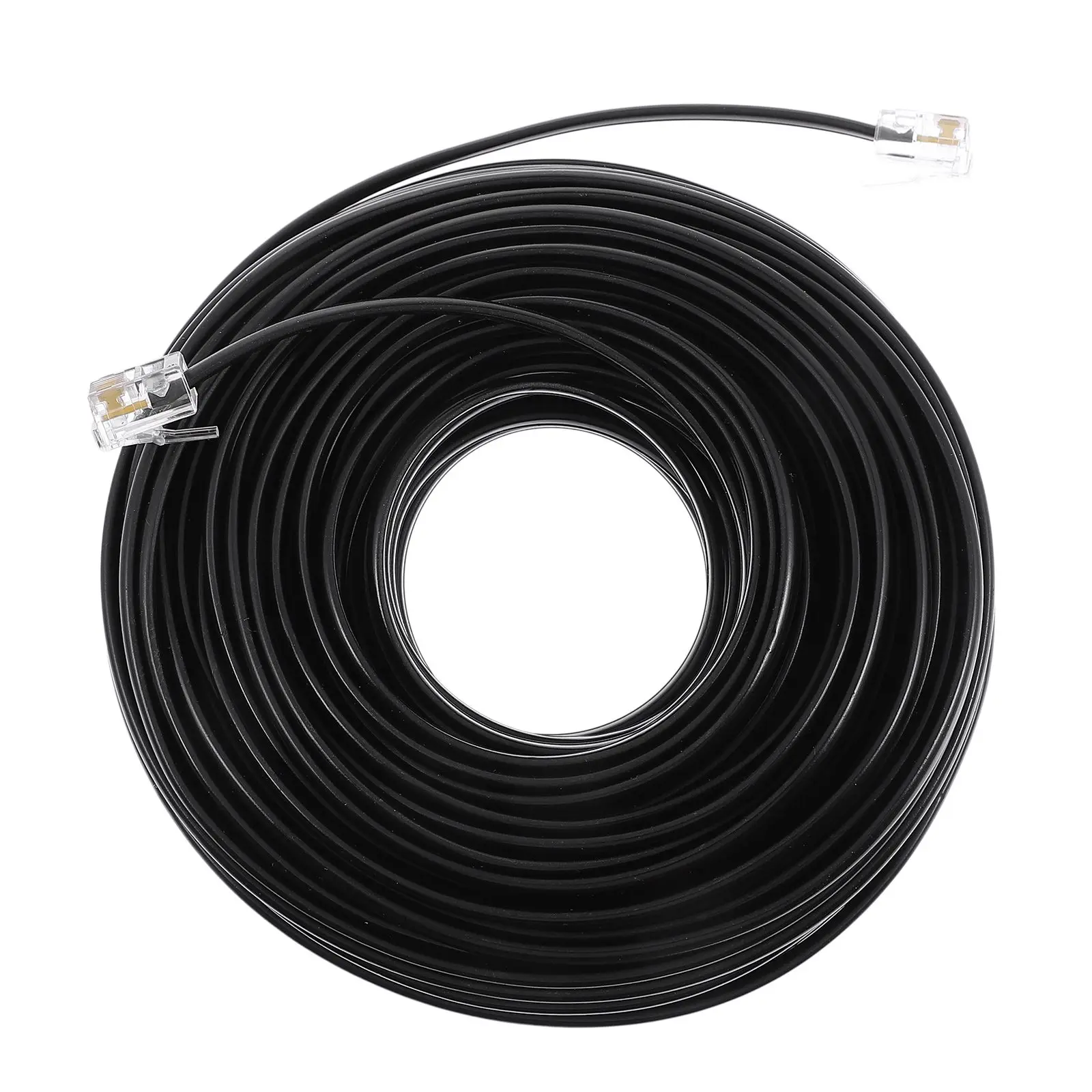 

20M Black 4 Core Telephone Cable Extension Line RJ11 6P4C Landline Cord For Fax Machine Modem Business Home System Replacement