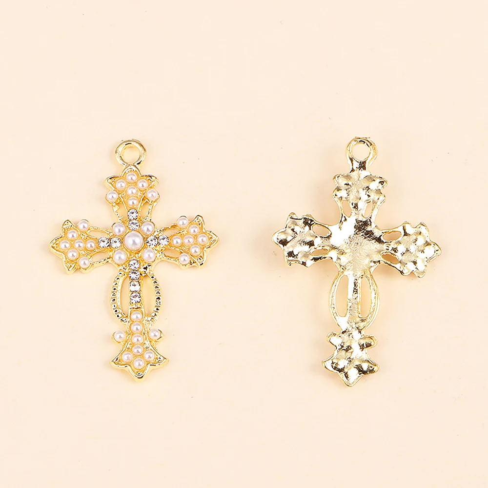 10Pcs Gold Color Alloy Pearl Cross Pendant Necklace For Women DIY Making Fashion Luxury Fine Chain Necklace Accessories Jewelry