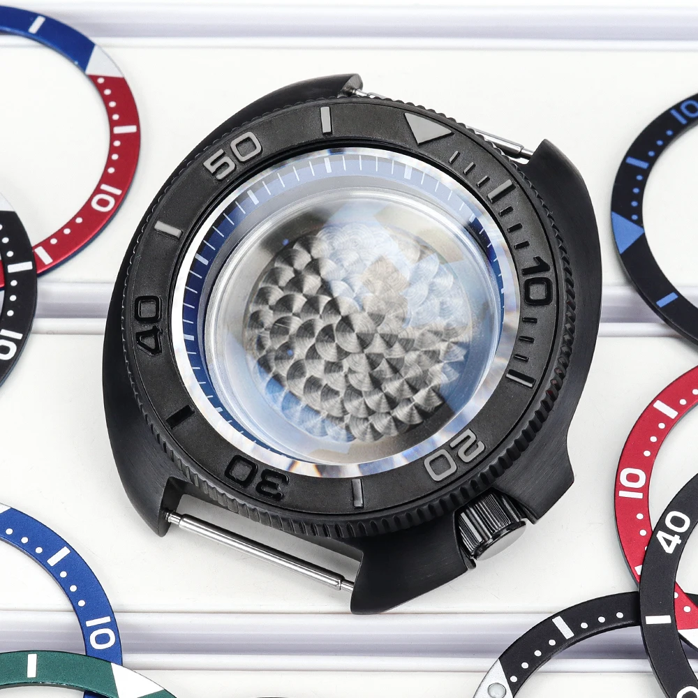 44mm Automatische Taucheruhrgehäuse Schwarz Montage-Uhrenteile AR-Saphirglas für NH35 NH36 4R35 36 mit Kapitelring 4,1 Uhr – Detail 6