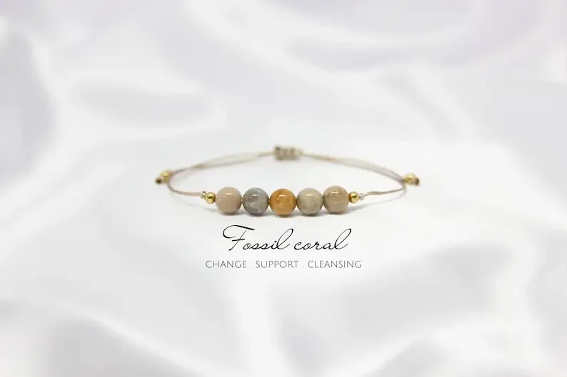 Fossil coral Agate Coral Adjustable beaded crystal bracelet Beach Independent Jewelry Bohemian style bracelet