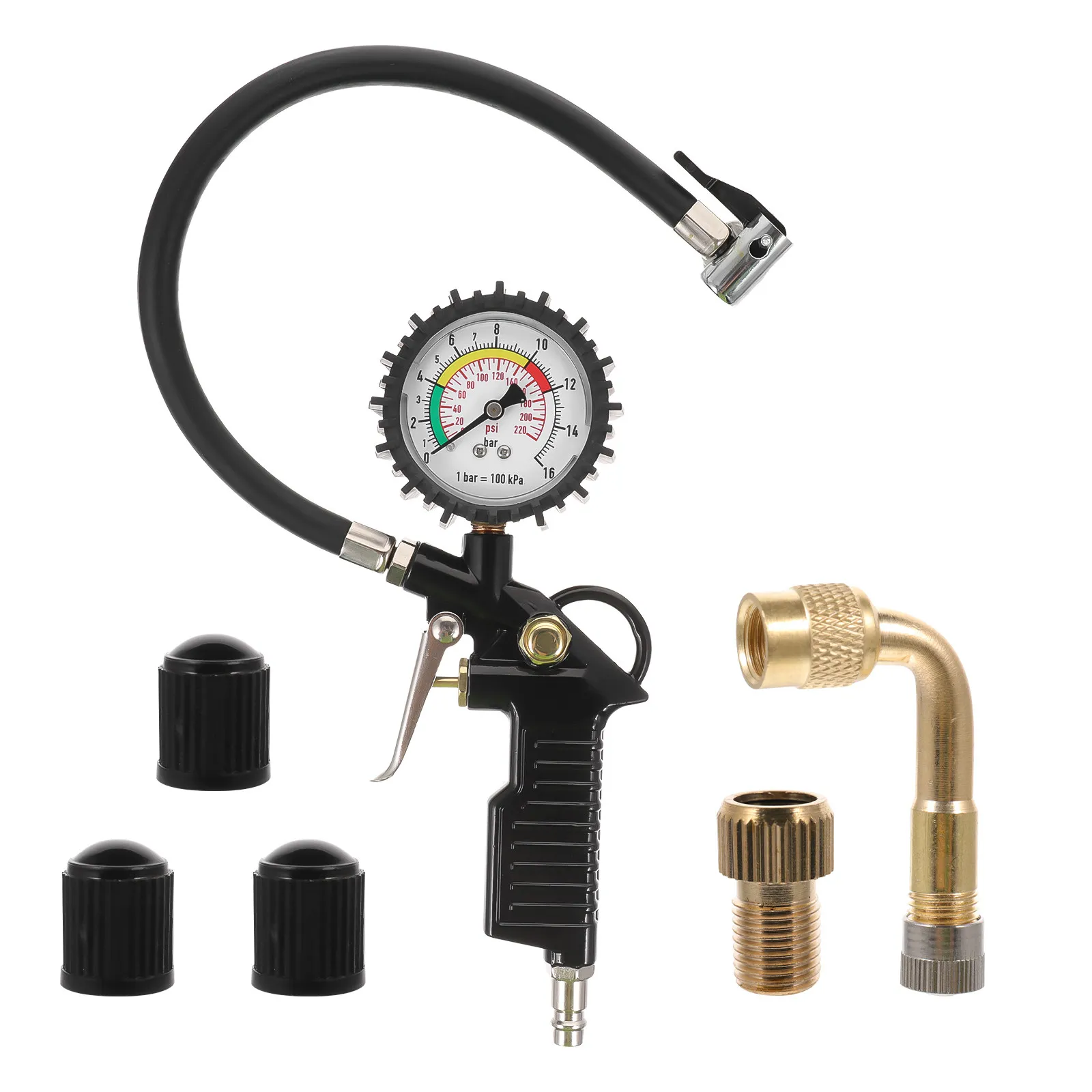 

1Set Professional Tire Inflator Gauge Air Chuck Meter for Cars Bikes Motorcycles All Weather Conditions Stable High Reliability