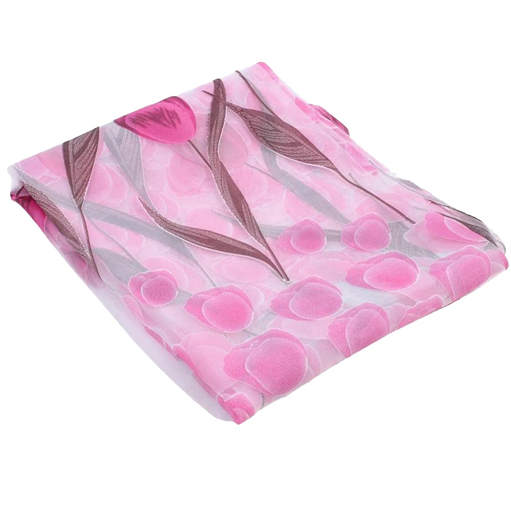 

100x200cm Window Sheer Curtains Pink Tulip Floral Print Voile Semi Transparent Drape Tulle Bathroom Bedroom Decor