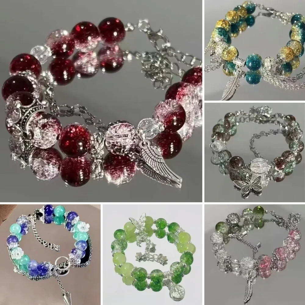 New Feather Pendant Beaded Bracelet Chinese Style Handmade Bead Bracelets Adjustable Length Crystal Bracelet for Girls Women