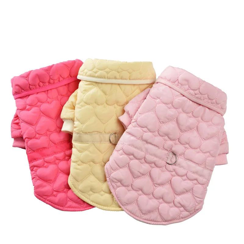 Autumn Winter Pet Clothes for Dog Cat Warm Dog Coat Solid Color Heart Pattern Dog Jacket Puppy Clothing Yorkie Chihuahua Outfits