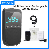 Portable AM FM Personal stereo radio rechargeable Mini FM headphone jack clock alarm pocket radio for outdoor Weather broadcast