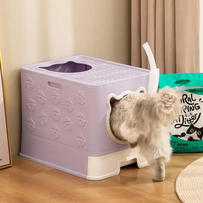 Top-entry Foldable Cat Litter Box Extra-large Cat Toilet Splash-proof Bedpan Fully Enclosed Easy-to-clean Cat Litter Box