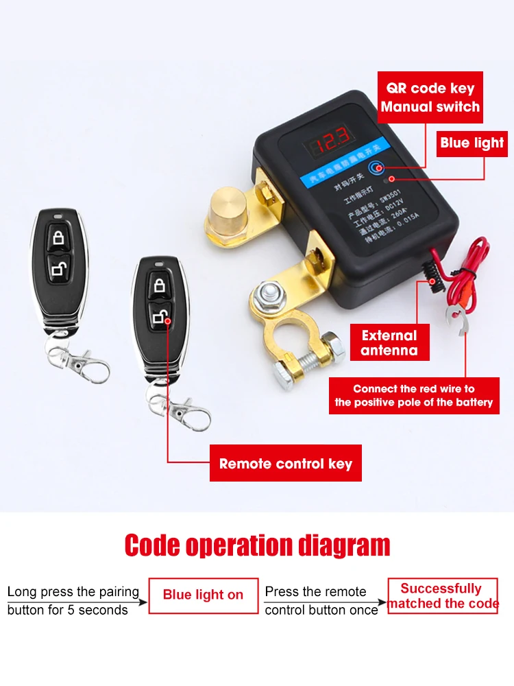 Remote Battery Disconnect Switch 12V 260A Kill Switch Automatic Power Off Prevent Battery Drain with Remote for Car Truck SUV