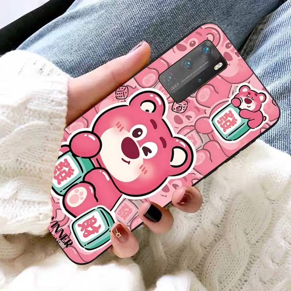 귀여운 로츠오 핑크 곰 만화 평면 전화 케이스 화웨이 P 8 9 10 20 30 40 50 프로 라이트 P스마트 아너 10 라이트 70 메이트 20라이트용