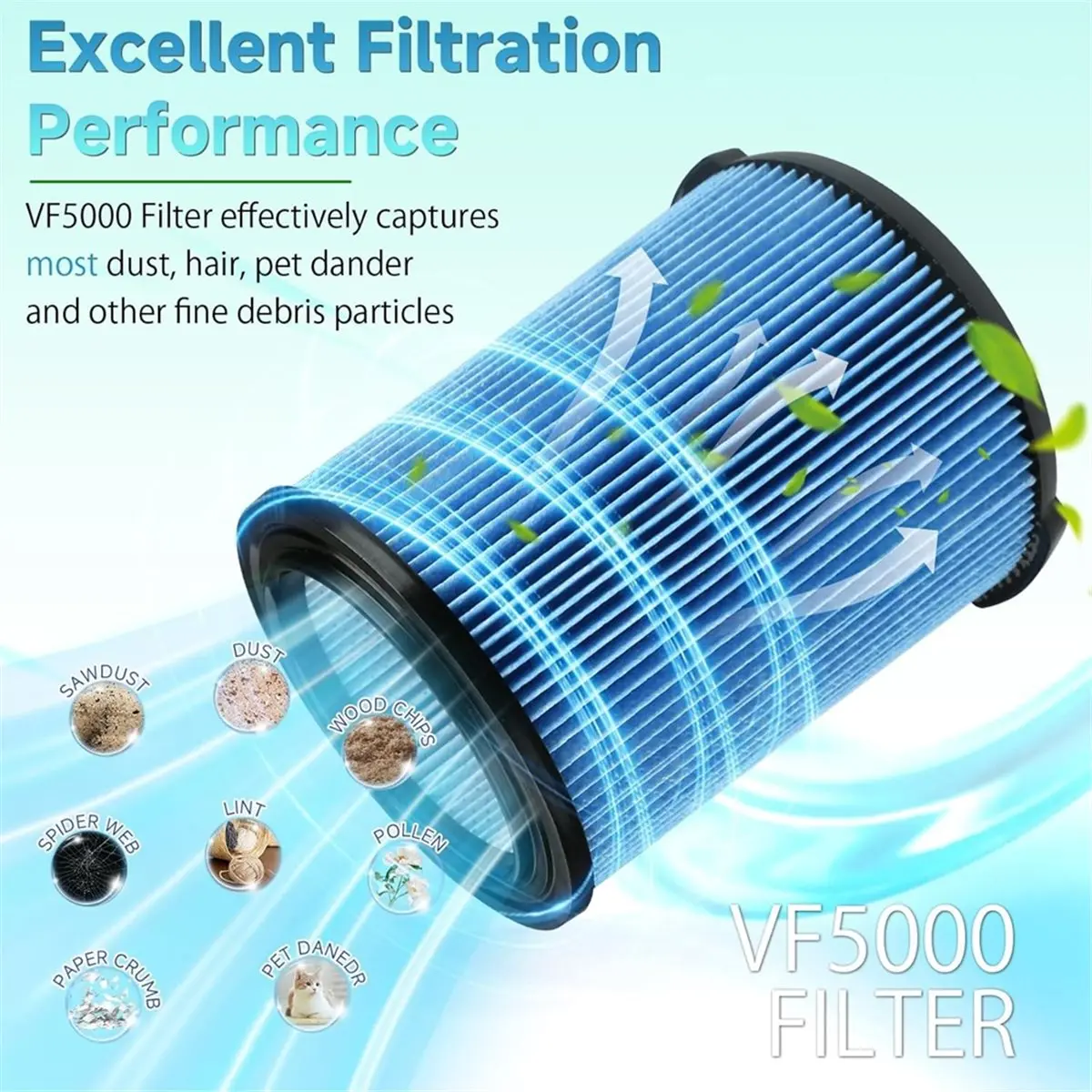 Filtro Substituto Leve VF5000 para Aspiradores de Líquidos e Sólidos de 6-20 Galões WD1450 WD0970 WD1270 WD09700 WD06700 WD1680 WD1851