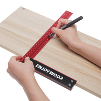 Enjoywood Aluminum Alloy T Speed Measurements Ruler 300mm/12 inch L-Shaped Hole Woodworking Carpenters Framing Ruler