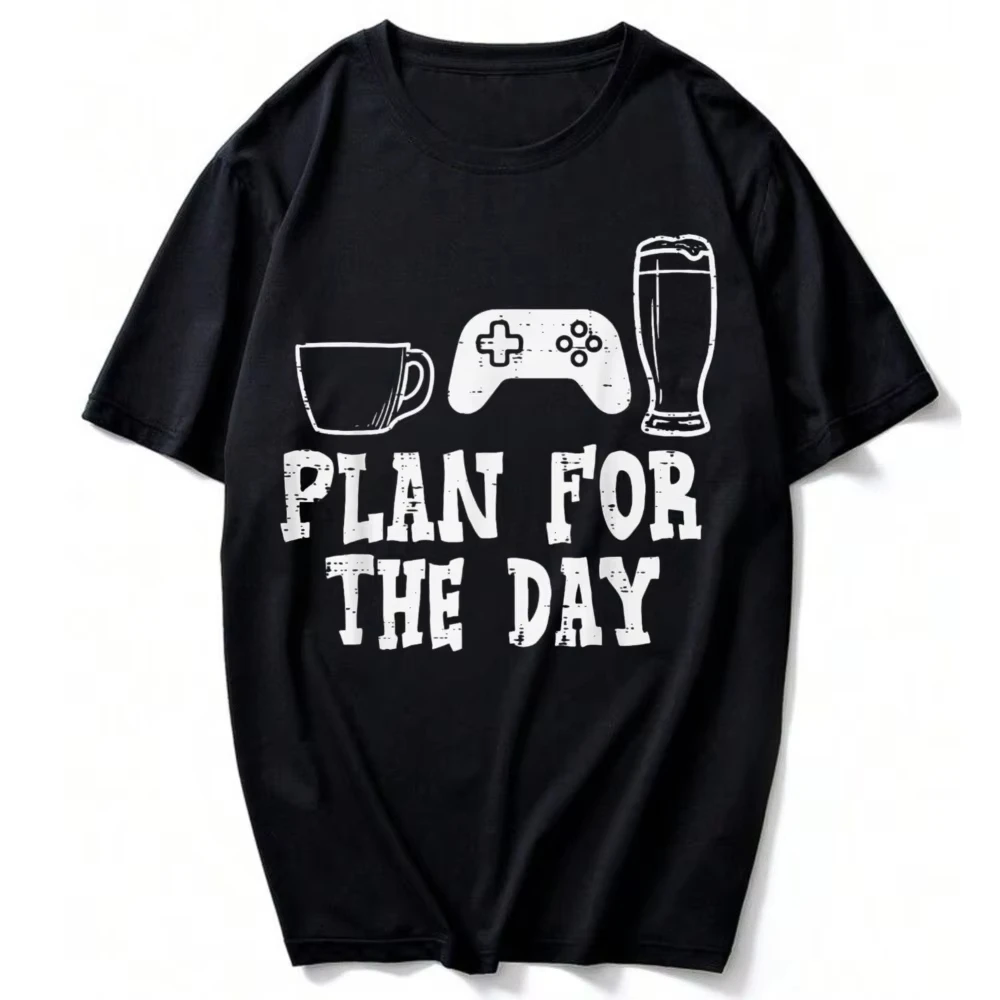 Plan for Day Coffee Video Game Funny Gaming Gamer Dad Women T-Shirt Gaming Enthusiast Funny Outdoors High Quality Cotton Tees