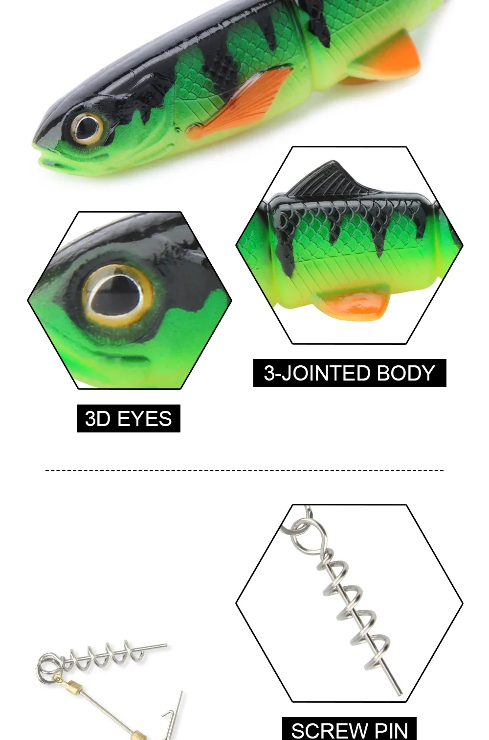 Spinpoler Pike Stinger Rig Hook Systerm mit 3D Swimbait Soft Lure Fishing Bait Paddle T Tails For Zander Pike Big Game Fish – Detail 4