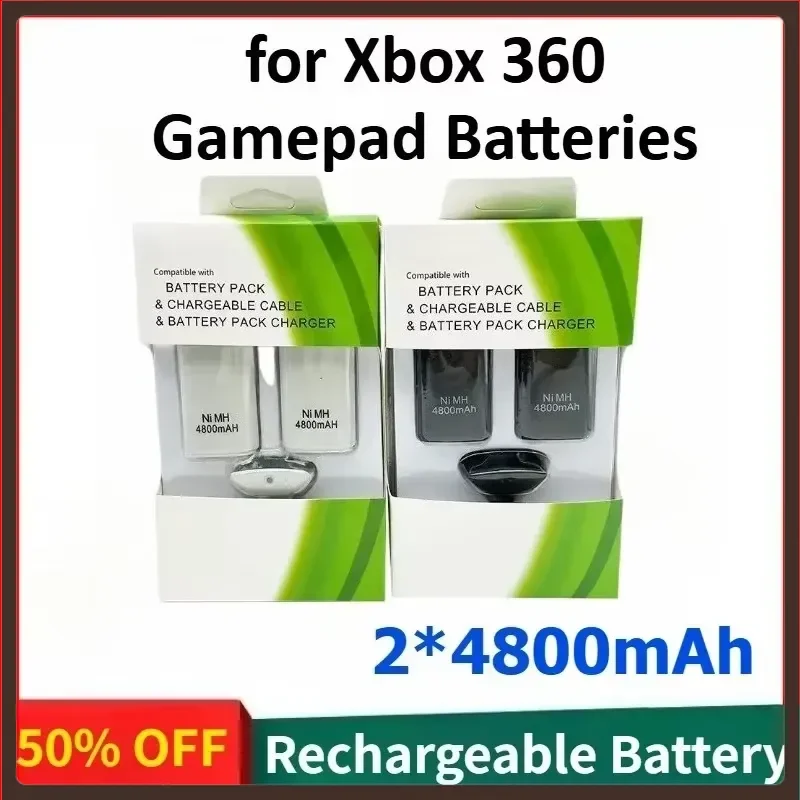 2*4800mAh Rechargeable Battery Pack 3-in-1 Battery Charging Cable for Xbox 360 Gamepad Batteries Wireless Controller Battery