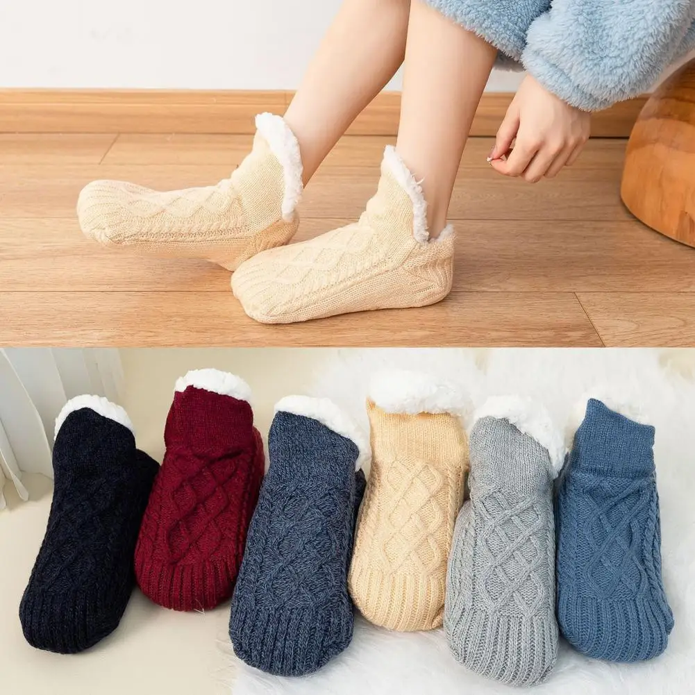 

Cozy Acrylic Slipper Socks Cozy Winter Floor Socks with Plush Knitted Heat Retention Anti-slip Silicone Sole V-shaped for Warmth