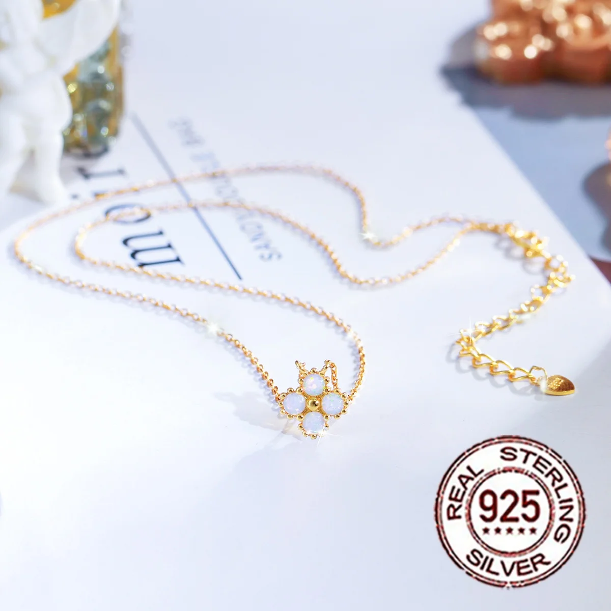 CWWZircons S925 Lucky Leaf Design White Opal Pendant Necklace for Women Clavicle Chain Jewelry Daily Birthday Jewelry Gift SD131 5