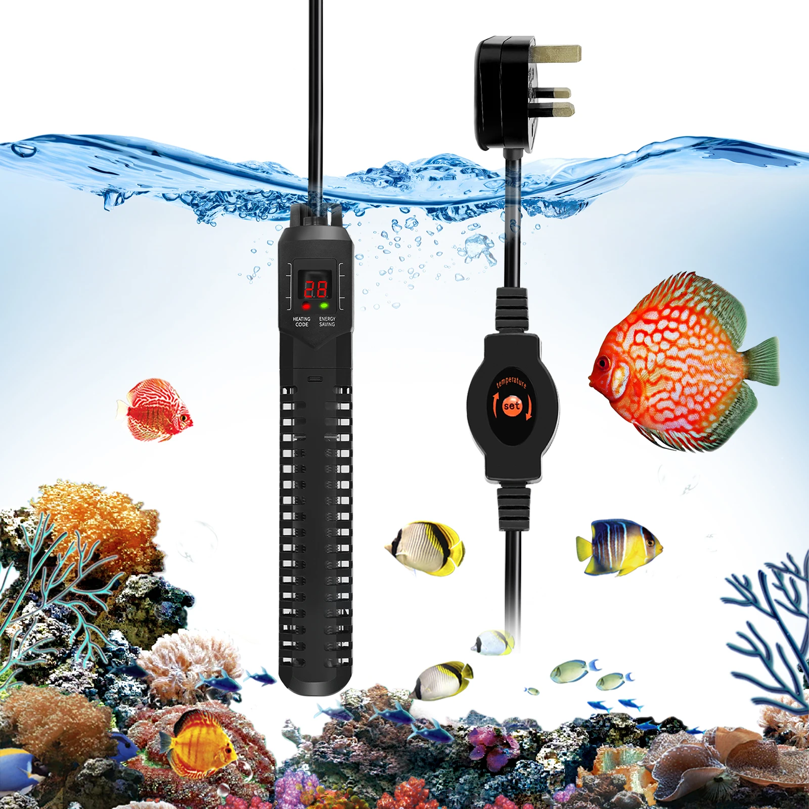 Riscaldatore per acquario da 500 W Temperatura regolabile Display digitale a LED Protezione da surriscaldamento Termostato Riscaldatore per acquari 50L-400L