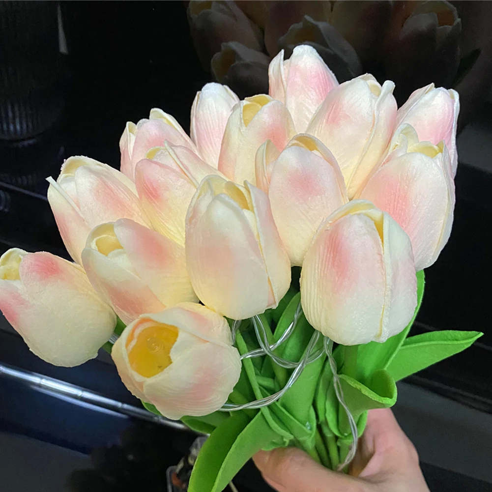 10/15 pezzi tulipano simulazione fiore LED lampada da tavolo atmosfera da comodino luce notturna simulazione fiore decorazione d'interni Bouquet