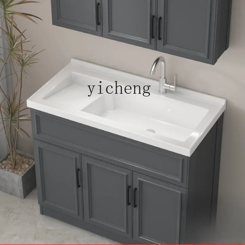 

Stainless Steel Balcony Ark Ceramic Integrated Laundry Tub with Washboard Alumimum Bathroom Cabinet