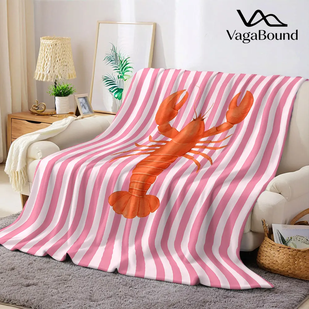 Watercolor Lobster Stripe Printed Blanket Suitable for Sofas Beds Offices Travel Camping Chairs Warm Plush Blanket