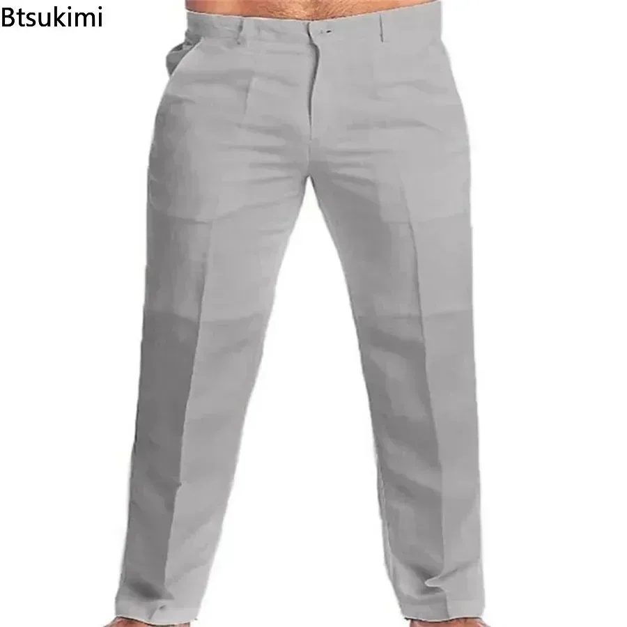 Nuevos pantalones Vintage de lino y algodón para hombre, pantalones suaves y cómodos transpirables, pantalones rectos sueltos a la moda, pantalones