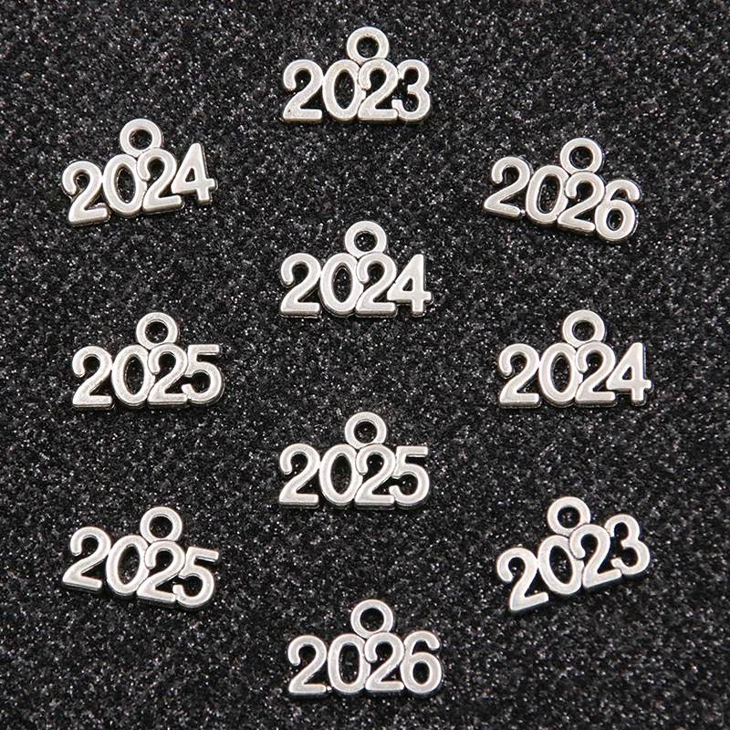 60pcs Charms Letter 2023 2024 2025 2026 Year 10*14mm Pendants Antique Jewelry Making DIY Handmade Craft