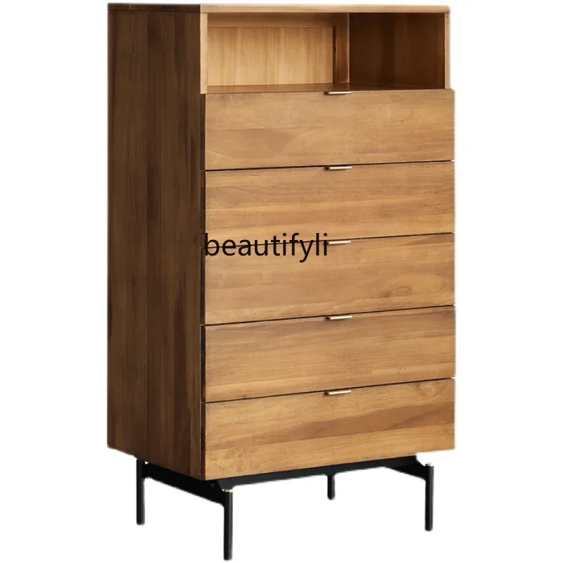 

Nordic Solid Wood Chest of Drawers Multi-Functional Bedroom Living Room Modern Minimalist Storage Cabinet Light Luxury