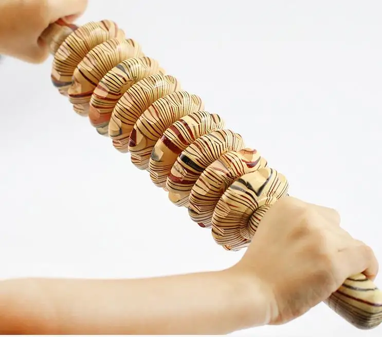 Rodillo de masaje multiusos para todo el cuerpo, equipo de masaje de abdomen, cintura y vientre, nueve rondas de madera