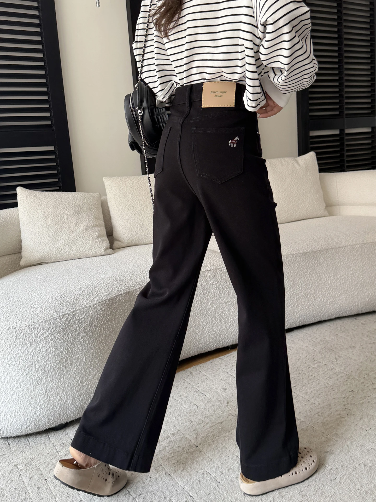 

Джинсы-клеш с высокой талией для похудения, женские прямые широкие брюки из эластичного хлопкового денима, модный тренд весеннего сезона